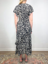 Amaia Cascading Ruffle Midi Dress in Spotted Jasper - The Shoe Hive