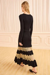 Amaia LS Knit Dress in Noir/Gold - The Shoe Hive