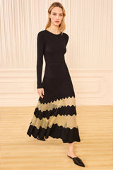 Amaia LS Knit Dress in Noir/Gold - The Shoe Hive