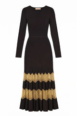 Amaia LS Knit Dress in Noir/Gold - The Shoe Hive
