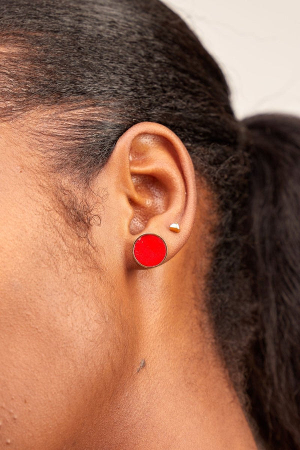 Anga Stud Earrings in Gold/Red - The Shoe Hive