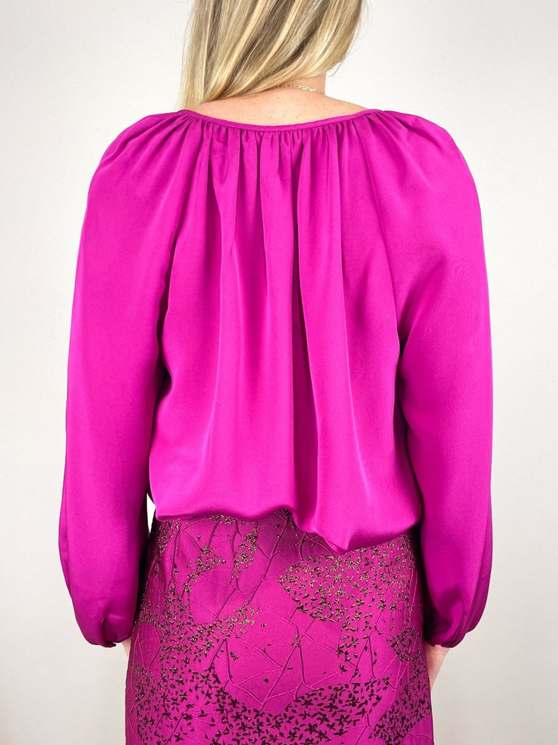 Ariana Blouse in Magenta Silk Crepe - The Shoe Hive