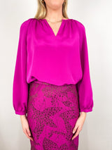 Ariana Blouse in Magenta Silk Crepe - The Shoe Hive