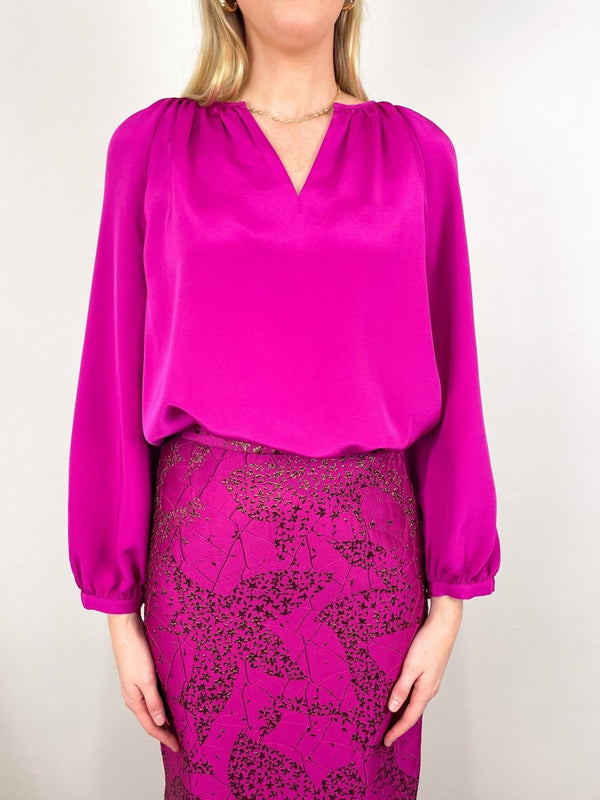 Ariana Blouse in Magenta Silk Crepe - The Shoe Hive