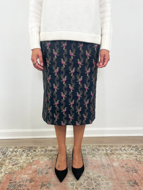 Aurora Skirt in Black/Magenta Hummingbird Matelasse - The Shoe Hive