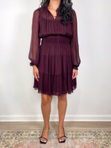 Ava Silk Long Sleeve Mini Dress in Mahogany - The Shoe Hive