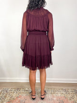 Ava Silk Long Sleeve Mini Dress in Mahogany - The Shoe Hive