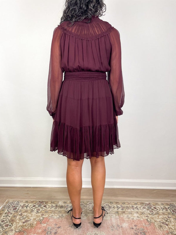 Ava Silk Long Sleeve Mini Dress in Mahogany - The Shoe Hive