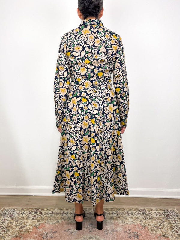 Avery Shirtwaist Dress in Navy/Multi Floral Printed Cotolino - The Shoe Hive