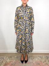 Avery Shirtwaist Dress in Navy/Multi Floral Printed Cotolino - The Shoe Hive