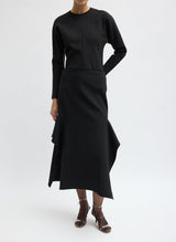 Luxe Crepe Knit Side Drape Skirt in Black