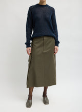 Cozy Flannel Midi Trouser Skirt with Side Drape in Army Green