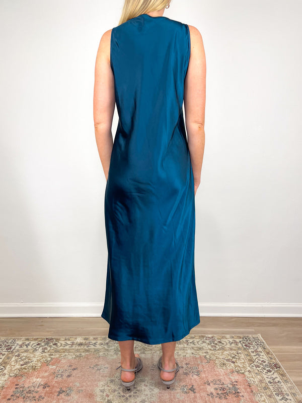 Satin Bias Maxi Dress in Neptune
