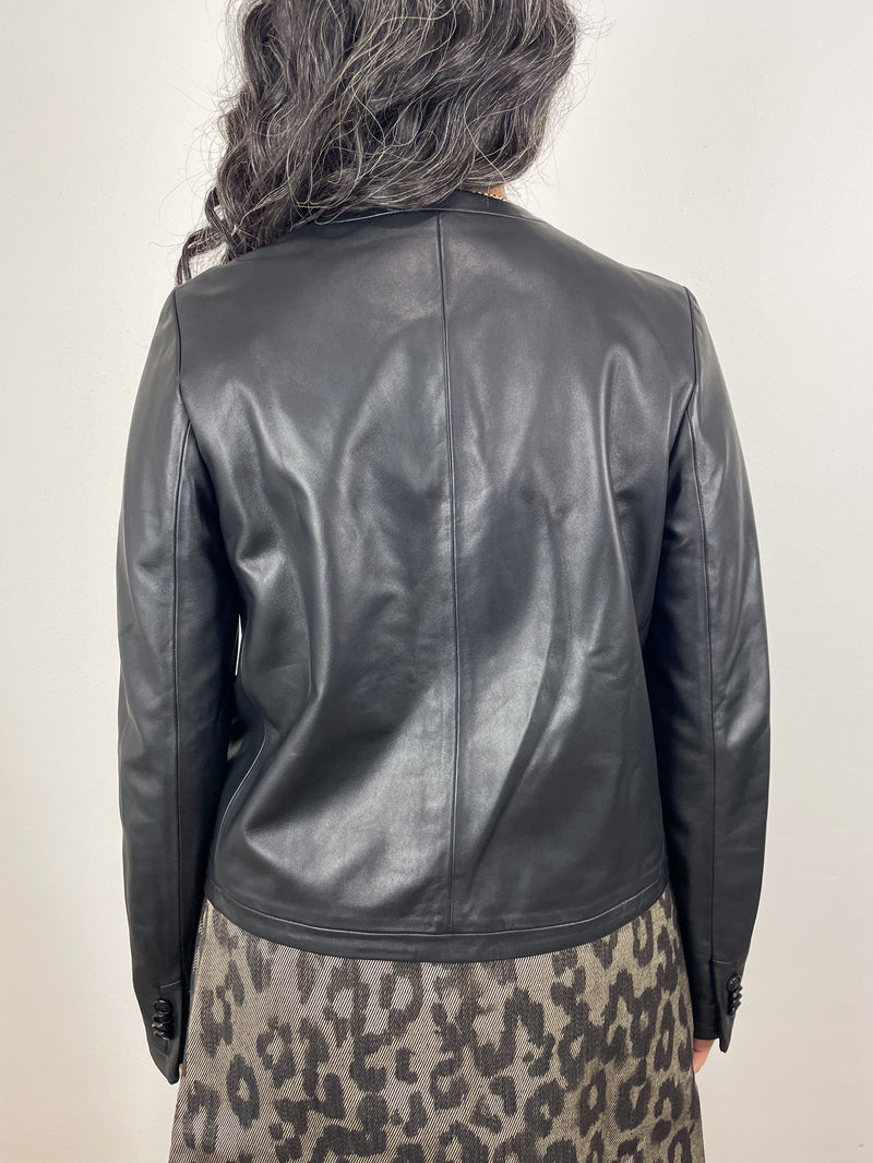 Megan Cardigan Jacket in Black Leather