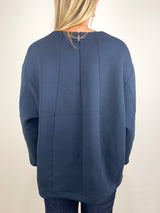 Bonded Viscose Crewneck with Folded Panel in Navy