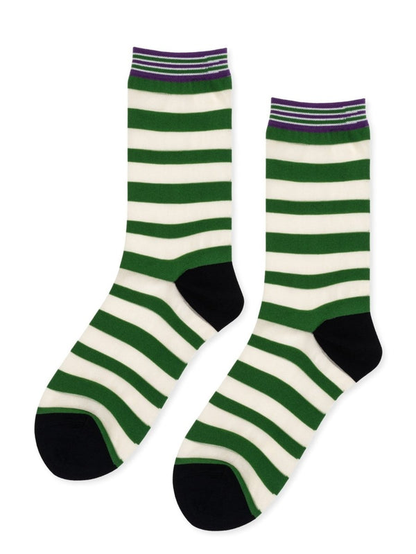 Beatrice Stripe Sheer Crew in Green - The Shoe Hive