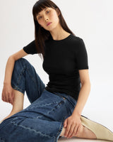 Bergen Short Sleeve Cotton Short Sleeve Shirt in Black - The Shoe Hive