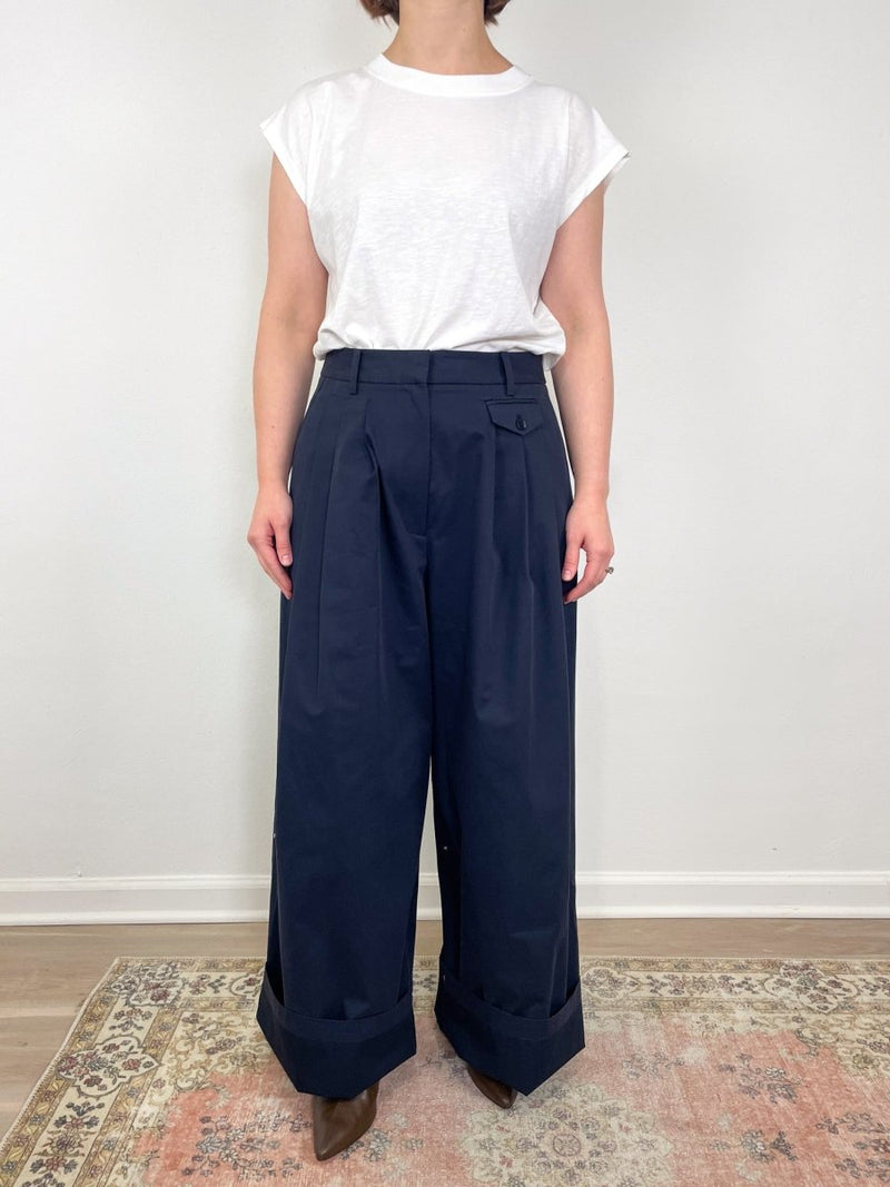 Bio Twill Triple Pleat Pant in Dark Navy - The Shoe Hive