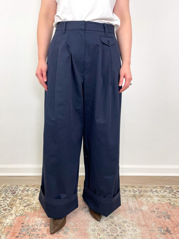 Bio Twill Triple Pleat Pant in Dark Navy - The Shoe Hive