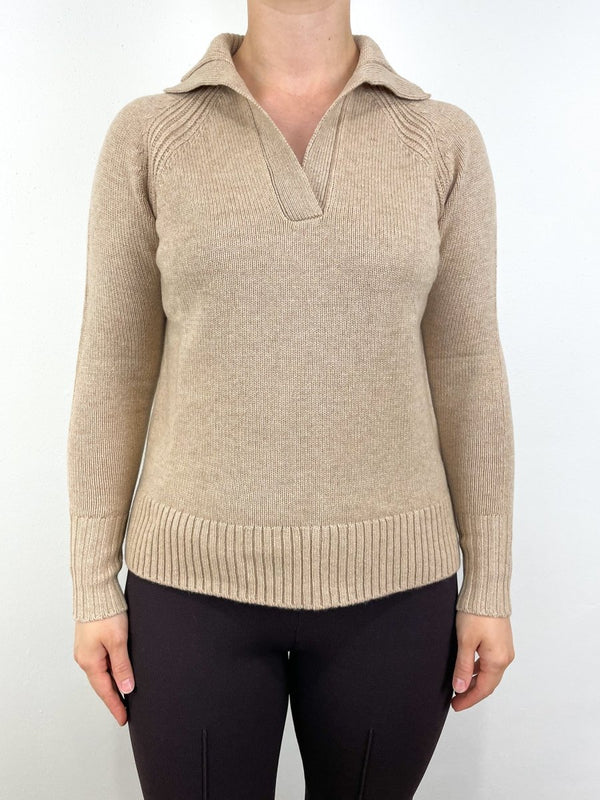 Blaire Johnny - Collar Jersey Sweater in Heather Oat Cashmere - The Shoe Hive