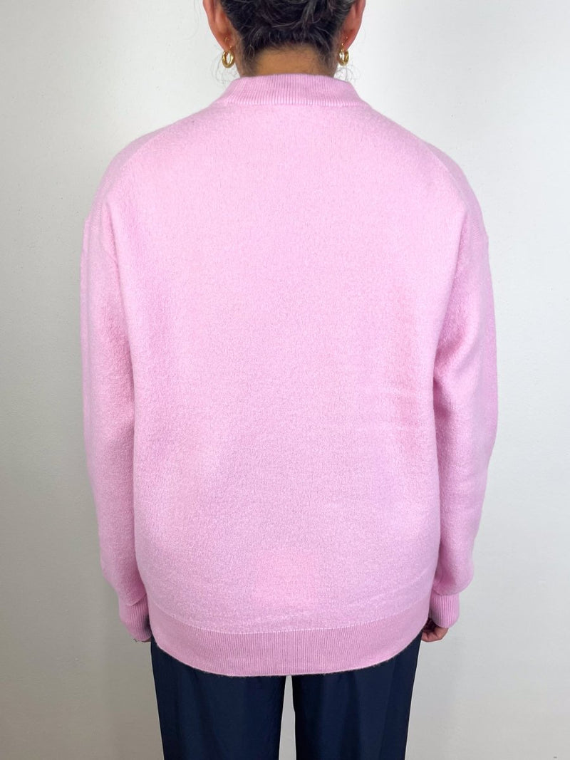 Boiled Wool Crewneck Easy Pullover in Pink - The Shoe Hive