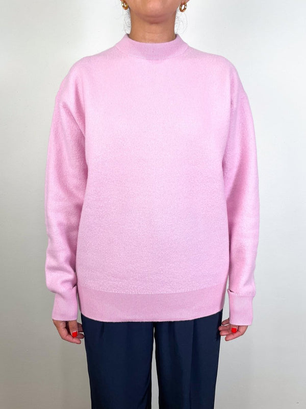 Boiled Wool Crewneck Easy Pullover in Pink - The Shoe Hive