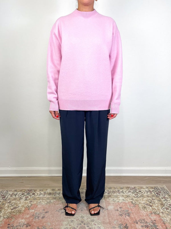 Boiled Wool Crewneck Easy Pullover in Pink - The Shoe Hive
