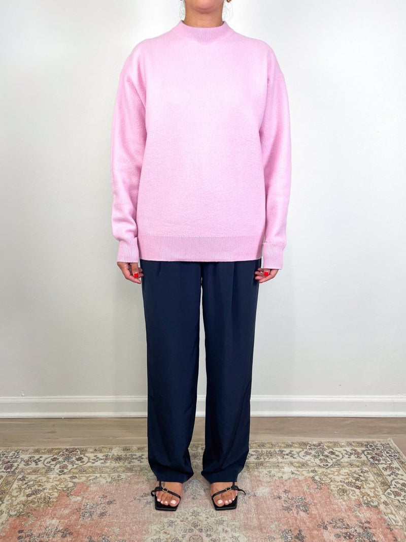 Boiled Wool Crewneck Easy Pullover in Pink - The Shoe Hive