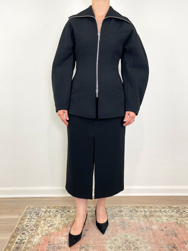 Bonded Crepe Curve Sleeve Jacket in Black - The Shoe Hive