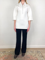 Bonded Viscose Zip Front Short Sleeve Slim Tunic in Ivory - The Shoe Hive