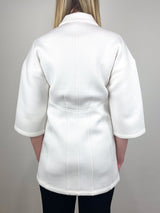 Bonded Viscose Zip Front Short Sleeve Slim Tunic in Ivory - The Shoe Hive