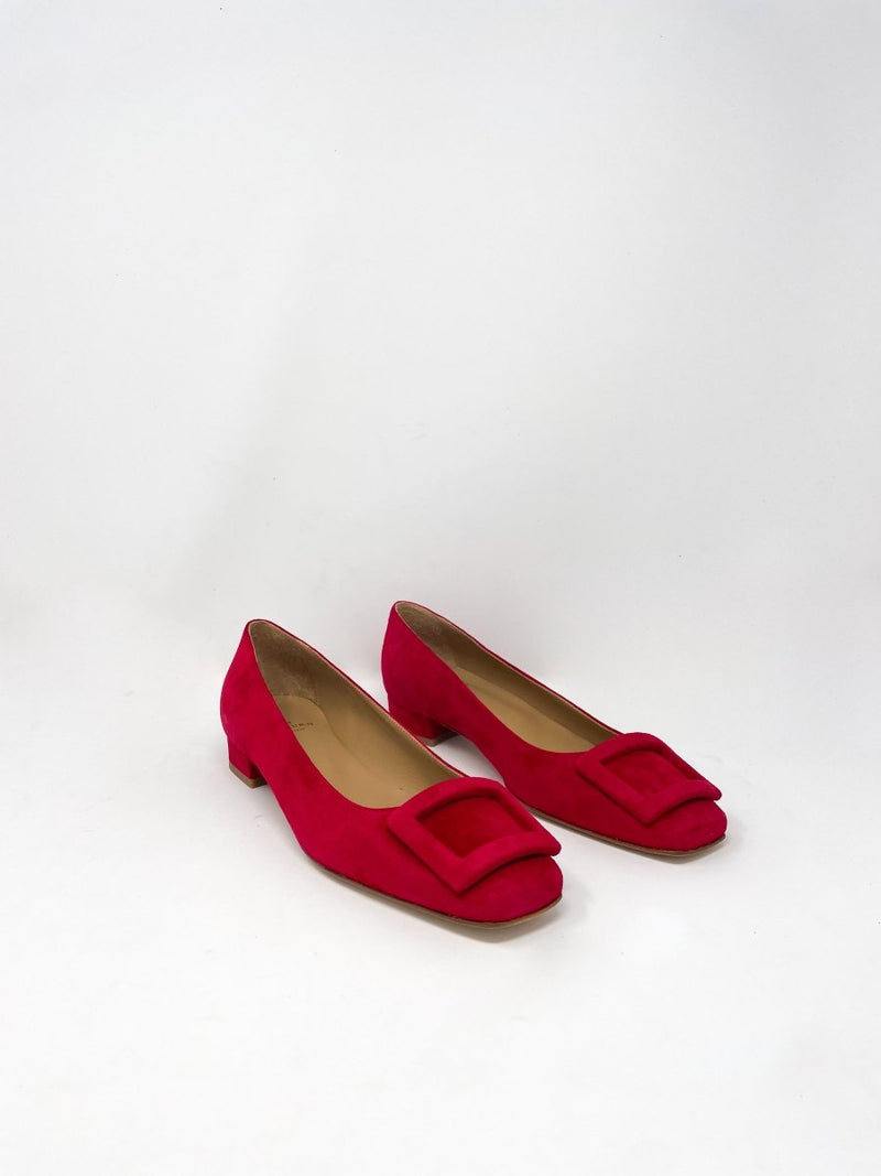 Buckle Shoe in Deep Red Suede - The Shoe Hive
