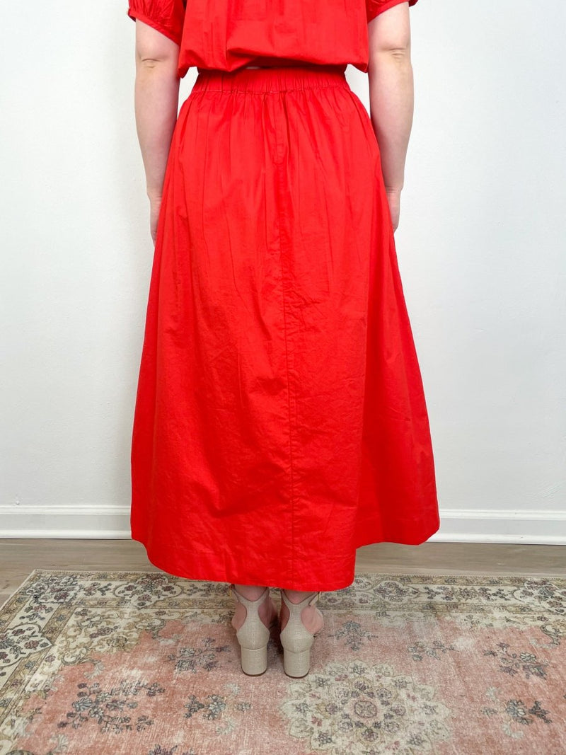 Button Front Long Skirt in Poppy - The Shoe Hive