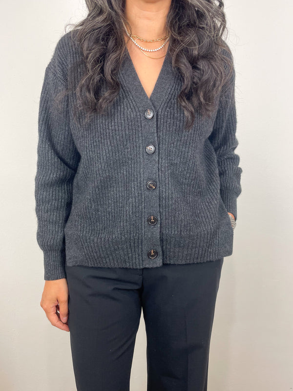 Relaxed Side Vent Cardigan in Caviar