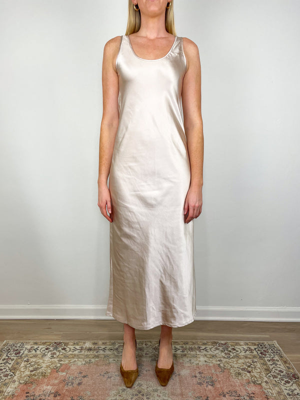Satin Bias Maxi Dress in Angora
