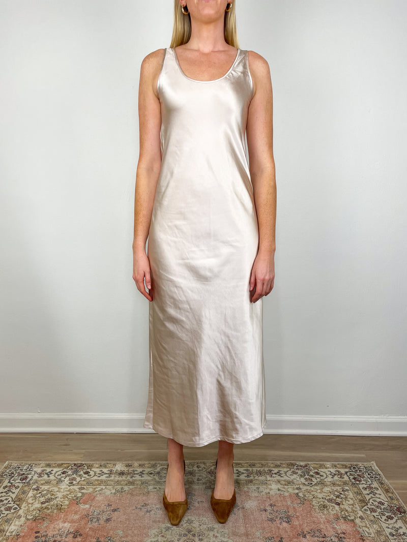 Satin Bias Maxi Dress in Angora