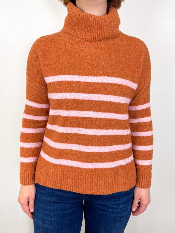 Striped Turtleneck Sweater in Nutmeg Stripe