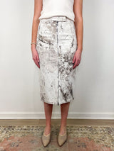 Calcimin Denim Midi Trouser Zip Skirt in Ivory Multi - The Shoe Hive