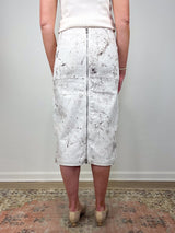 Calcimin Denim Midi Trouser Zip Skirt in Ivory Multi - The Shoe Hive