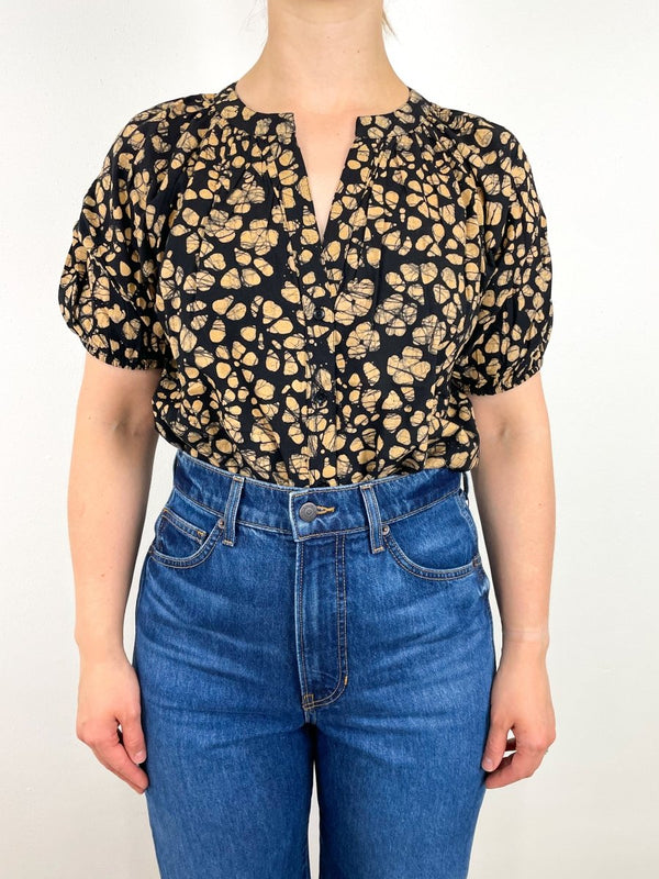 Calder Puff Sleeve Top in Batik Floral Black - The Shoe Hive