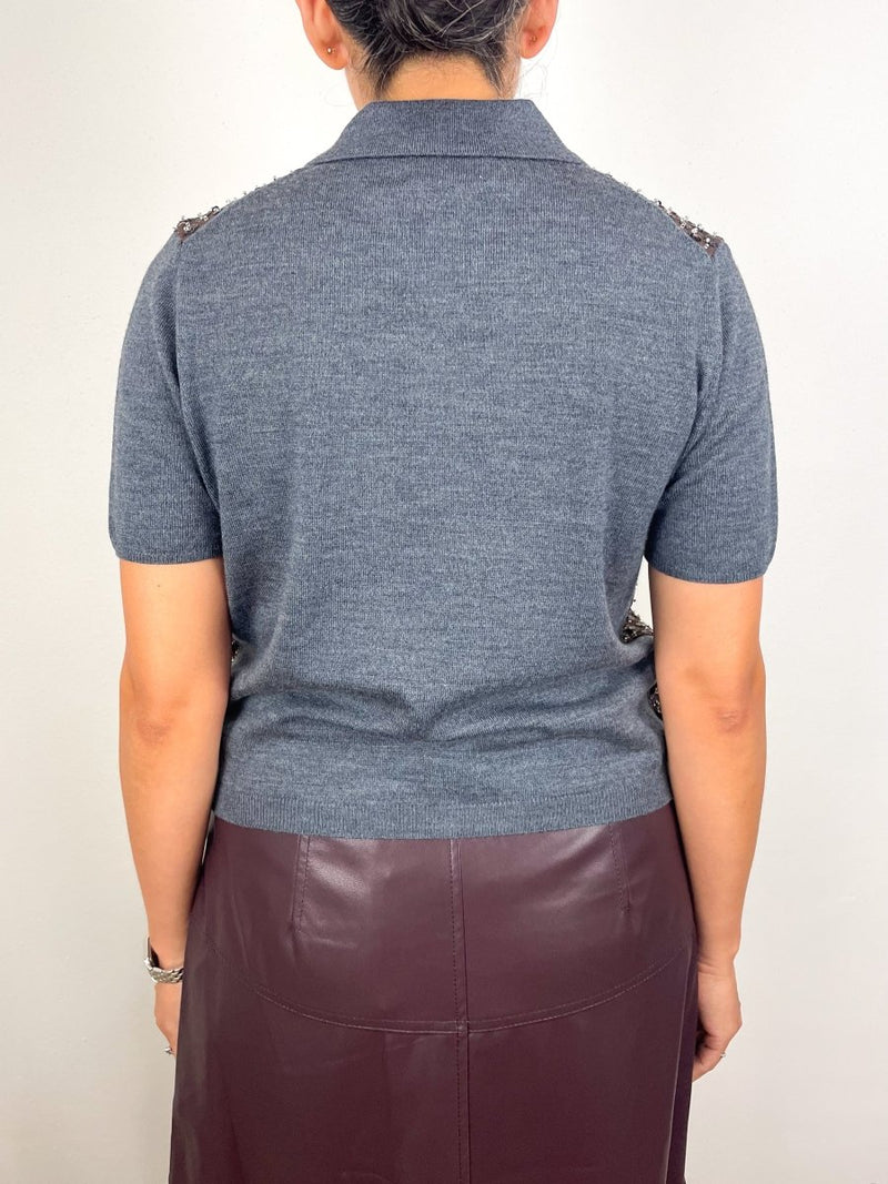 Camilla Knit Top in Dark Heather Grey/Bronze Multi - The Shoe Hive
