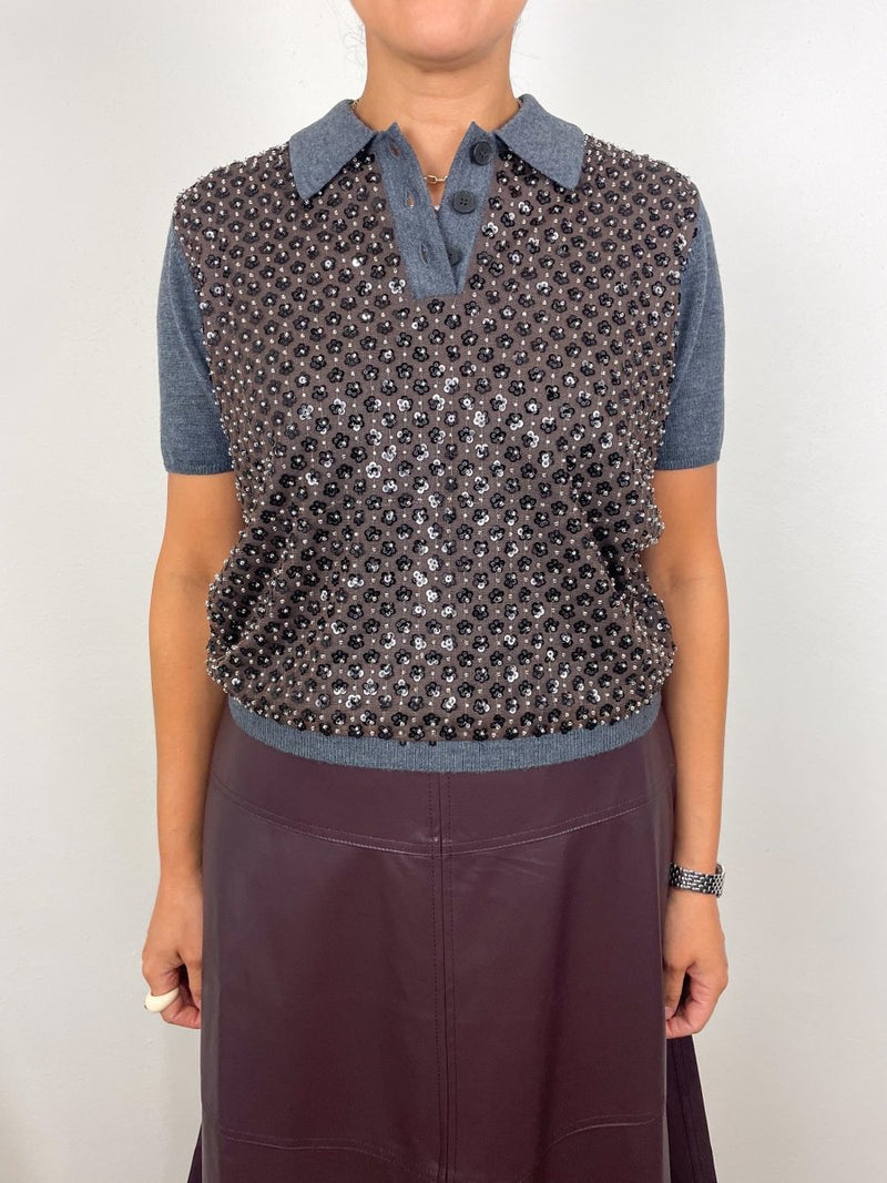 Camilla Knit Top in Dark Heather Grey/Bronze Multi - The Shoe Hive
