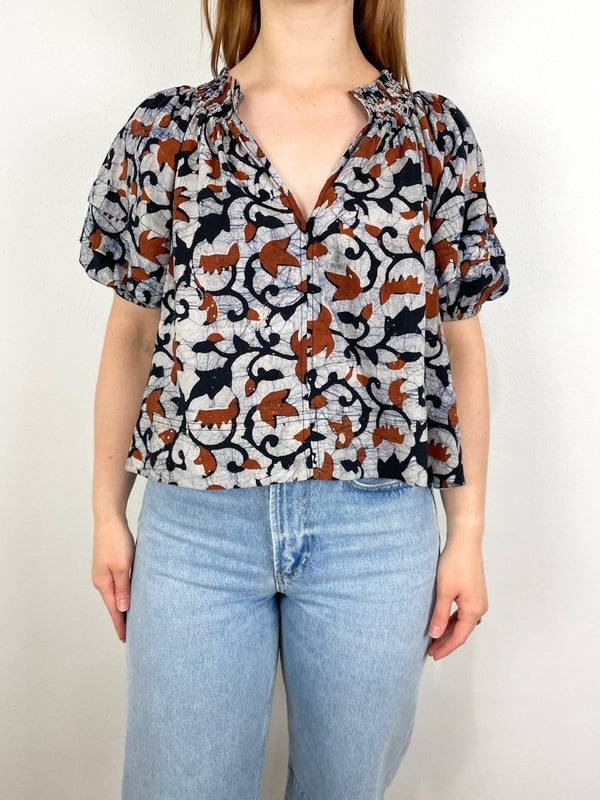 Caminitas Puff Sleeve Top in La Vid Batik Spice - The Shoe Hive