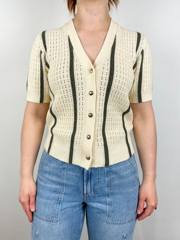 Camryn Cardigan in Ivory & Army Green Stripe - The Shoe Hive