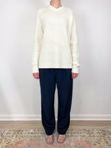 Cardigan Stitch V Neck Easy Pullover in Ivory - The Shoe Hive