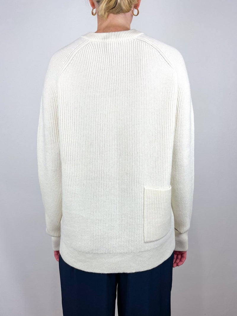 Cardigan Stitch V Neck Easy Pullover in Ivory - The Shoe Hive