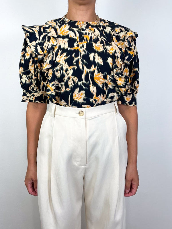 Carmen Short Sleeve Blouse in Tourmaline - The Shoe Hive