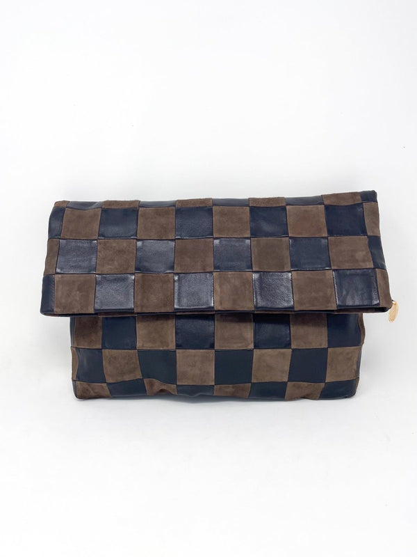 Carryall Clutch w/Tabs Nappa & Suede in Black/Chocolate - The Shoe Hive