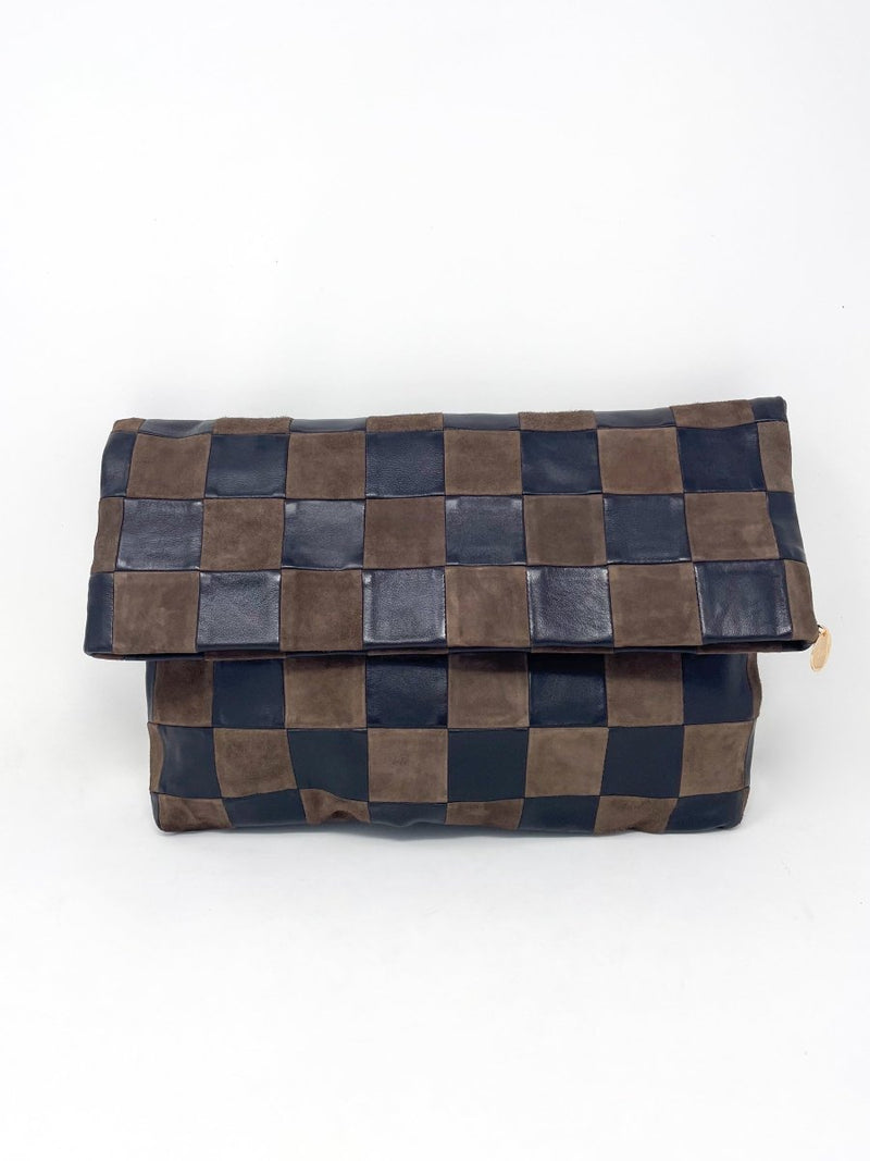 Carryall Clutch w/Tabs Nappa & Suede in Black/Chocolate - The Shoe Hive