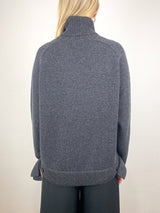 Cashmere Sweater T - Neck Oversized Pullover in Heather Grey - The Shoe Hive